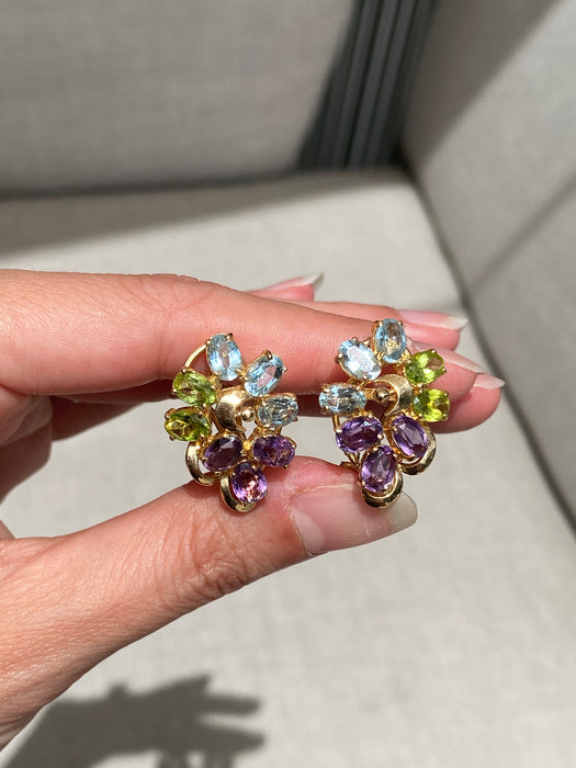 14k blue topaz peridot amethyst omega back earrings