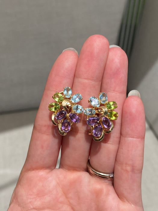 14k blue topaz peridot amethyst omega back earrings