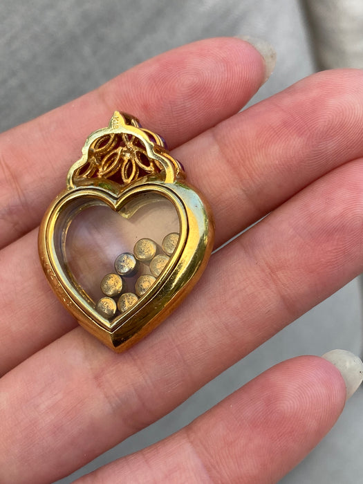 18k floating gemstone heart pendant