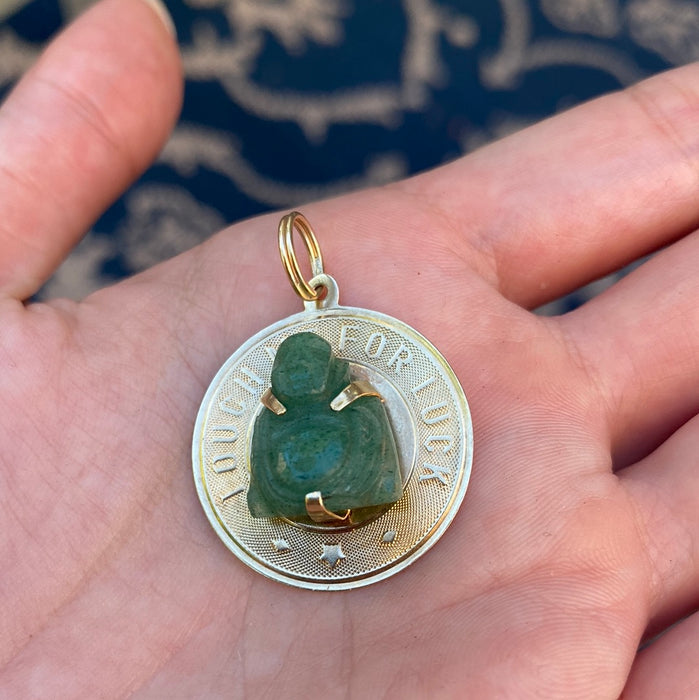 14k touch for good luck buddha adventurine pendant