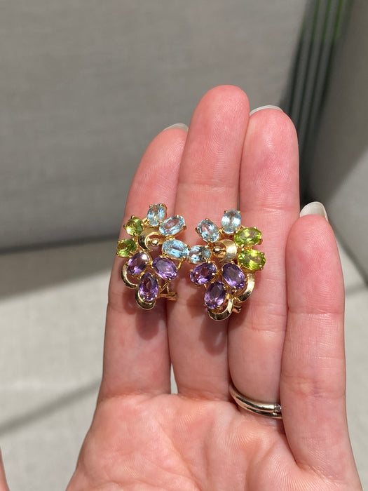 14k blue topaz peridot amethyst omega back earrings