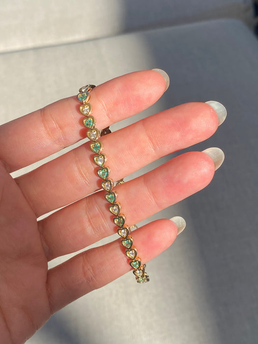 14k emerald and diamond heart bracelet 6-7” adjustable