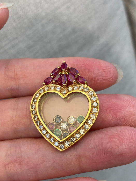 18k floating gemstone heart pendant