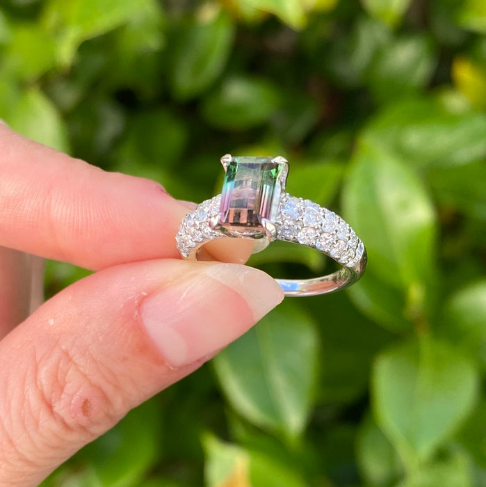 Platinum watermelon tourmaline and diamond ring size 7