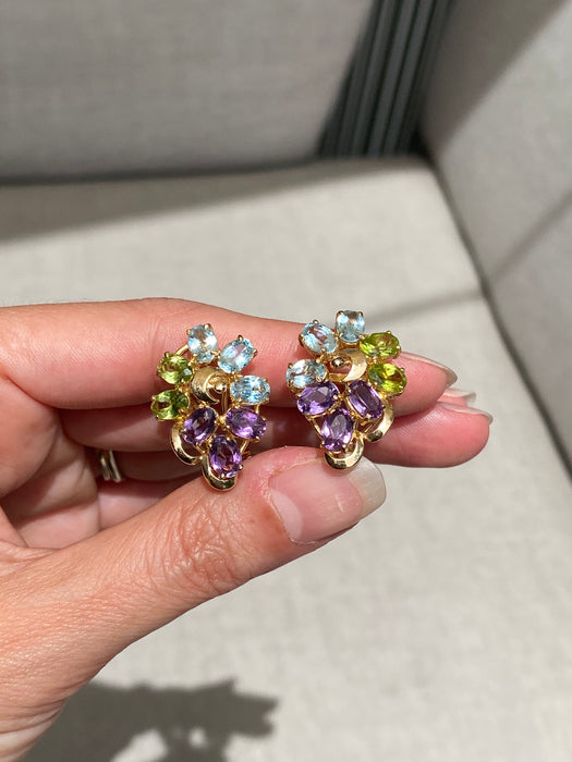 14k blue topaz peridot amethyst omega back earrings