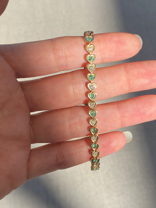 14k emerald and diamond heart bracelet 6-7” adjustable