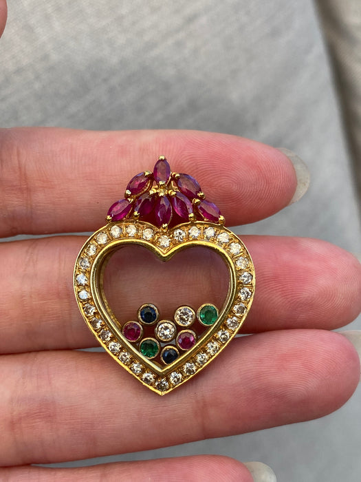 18k floating gemstone heart pendant