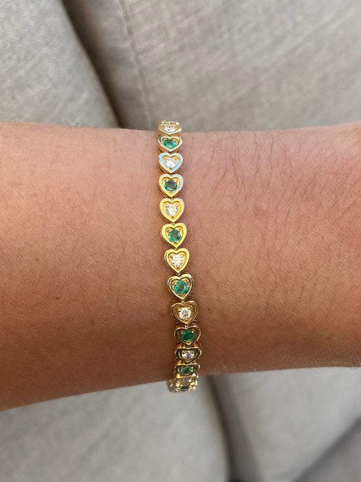 14k emerald and diamond heart bracelet 6-7” adjustable