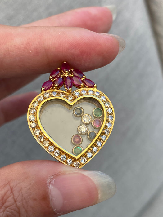 18k floating gemstone heart pendant