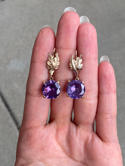 14k leaf alexandrite leverback earrings