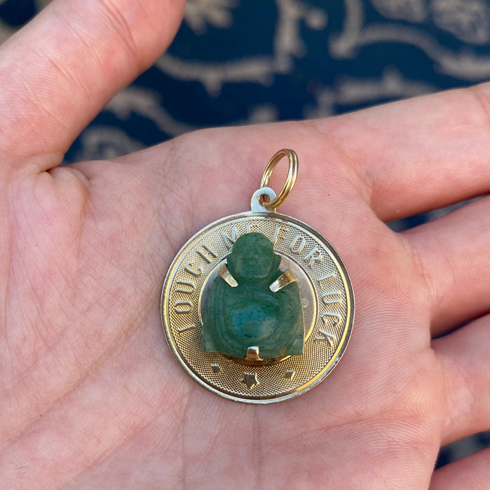 14k touch for good luck buddha adventurine pendant