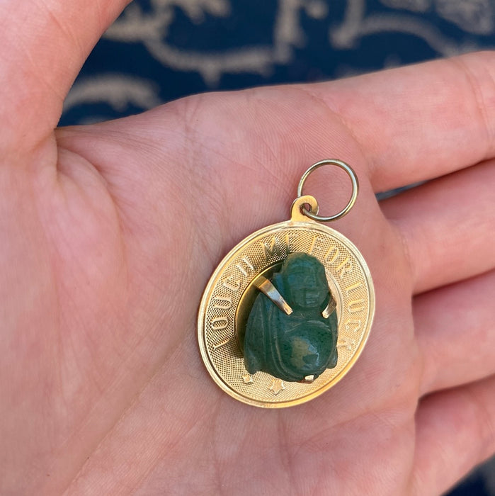 14k touch for good luck buddha adventurine pendant