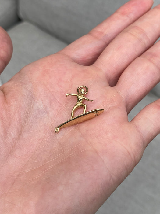 14k surfer charm pendant