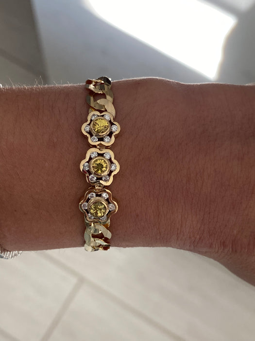 14k DAISY bracelet - yellow sapphire and diamond bracelet 7”