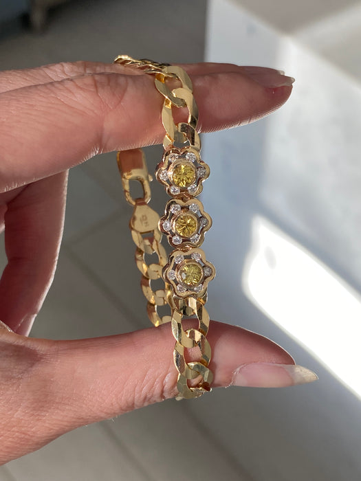 14k DAISY bracelet - yellow sapphire and diamond bracelet 7”