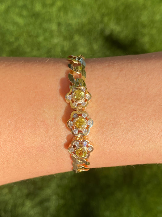 14k DAISY bracelet - yellow sapphire and diamond bracelet 7”