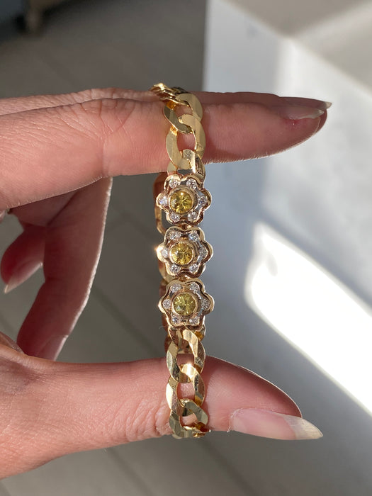 14k DAISY bracelet - yellow sapphire and diamond bracelet 7”